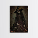 Witch and Fox Framed Canvas Print, Melancholic Witch Painting, Halloween Decor, Witchy Art, Spooky Vibes, Moody Decor