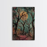 Witchy Woodland Path Framed Canvas Print, Halloween Enchanted Forest Art, Spooky, Haunted Path Decor, Mystical Artwork, Framed Canvas Print