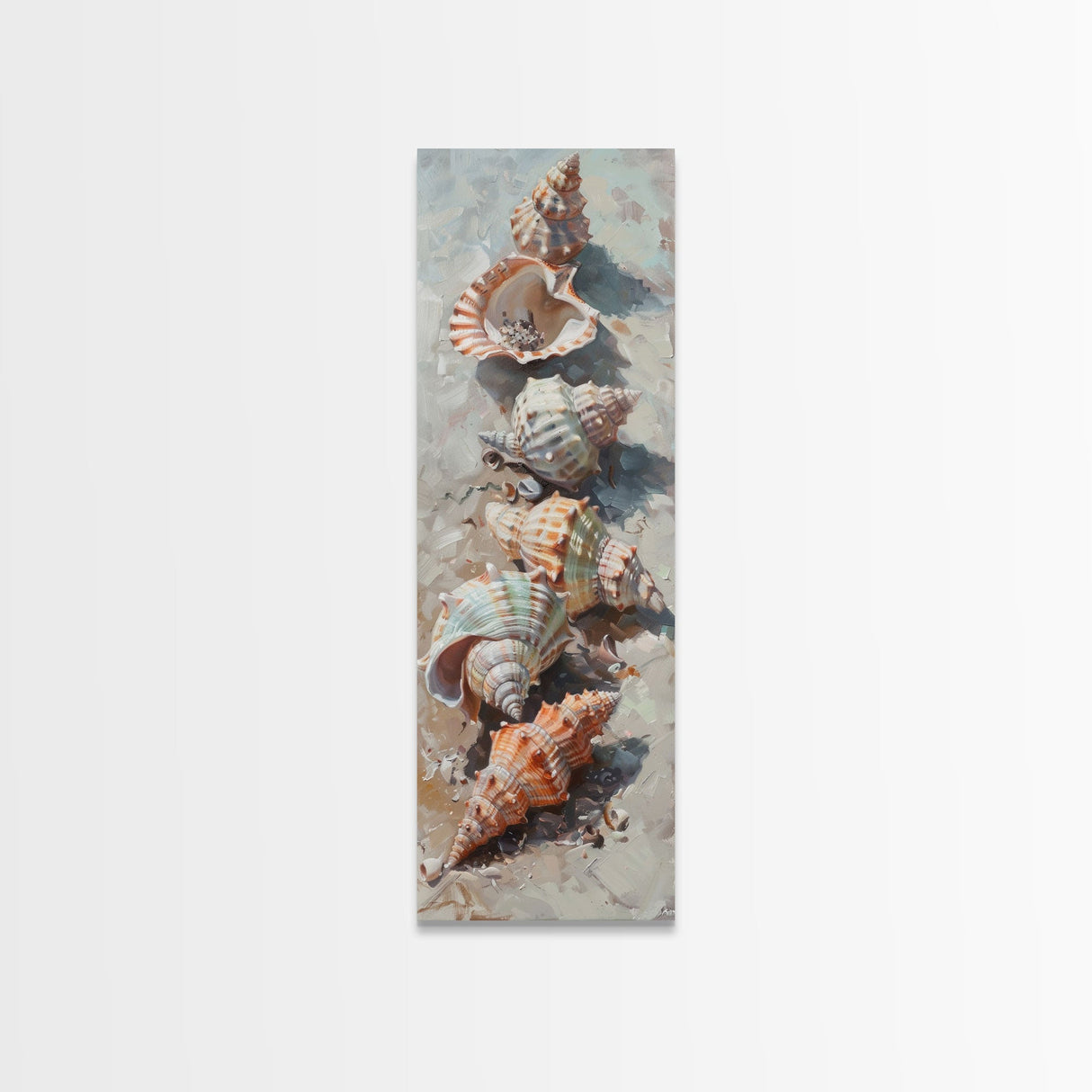 Vertical Printed Canvas Art of Seashells on Coast, Coastal Wall Art Print for Beach House, Beachy Decor, Large Wall Art, Framed Canvas Art