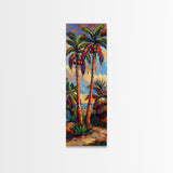 Abstract Canvas Painting of Beach Landscape, Palm Tree Art Print, Tall and Narrow Canvas Art of Ocean, Beachy Wall Art for Living Room