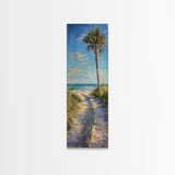 Modern Long and Narrow Coastal Art Print for Beach House, Beach Landscape Printed Canvas Art, Palm Tree Wall Art, Ocean Art for Living Room