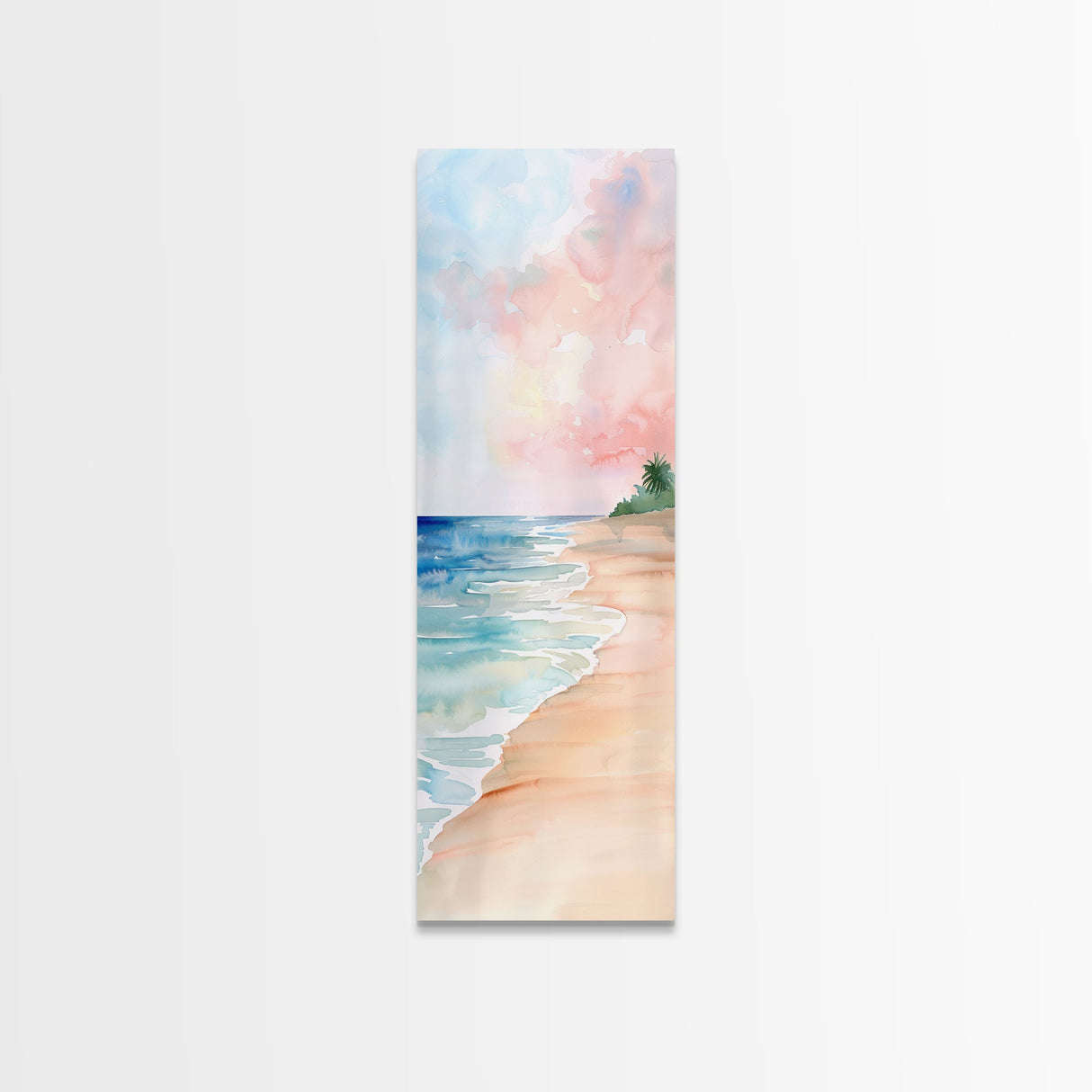 Soft Beach Pastel Scene - Framed Canvas Print, Farmhouse Art, Boho Art, Skinny Art, Tall Art, Living Room Decor, Coastal Wall Art for Home Decor