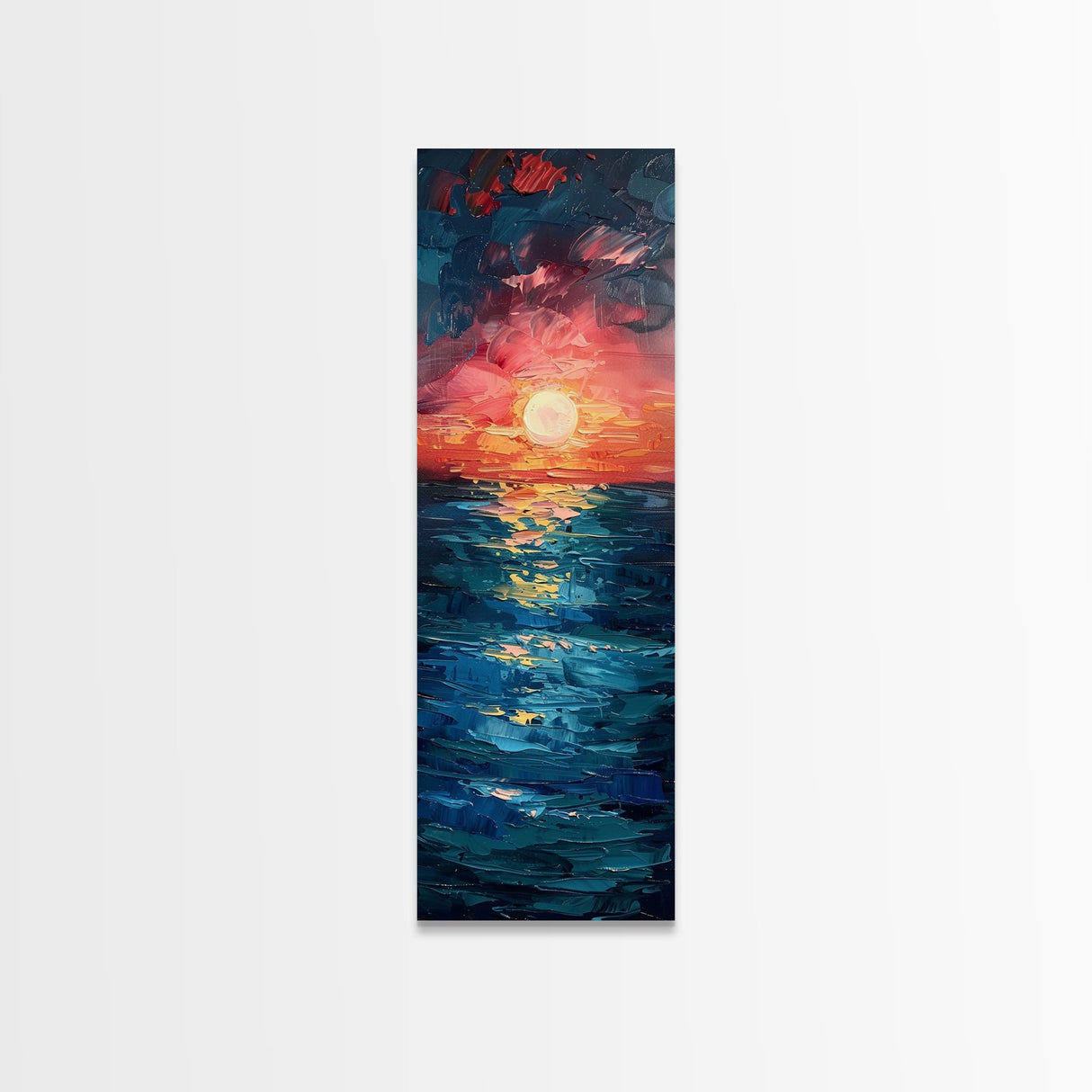 Serene Coastal Sunset Warm Ocean Minimalist Wall Art Framed Canvas Print Tall Art Japanese Style Art