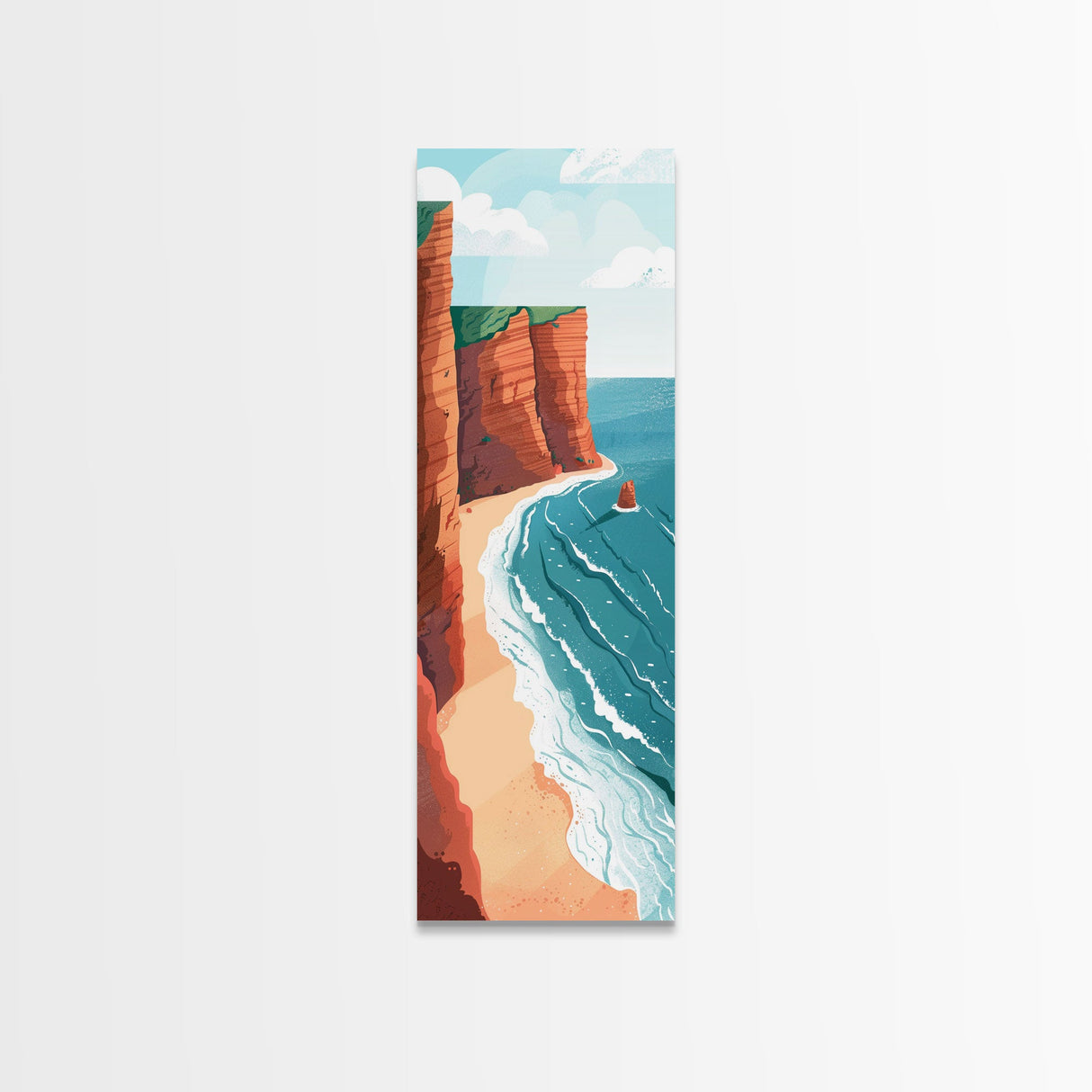 Scenic Coastal Cliffs With Ocean Waves Ukiyo-e Art Japanese Style Framed Canvas Print Tall Art Skinny Art Wood Block Print