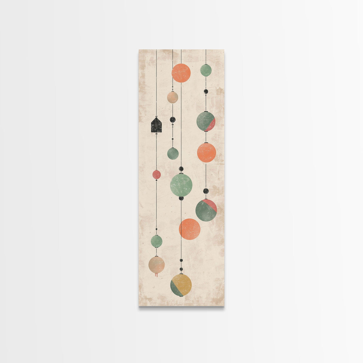 Abstract Hanging Lanterns On A Rustic Background – Framed Canvas Print With Skinny Art And Tall Art In Ukiyo-E Art And Japanese Style Art