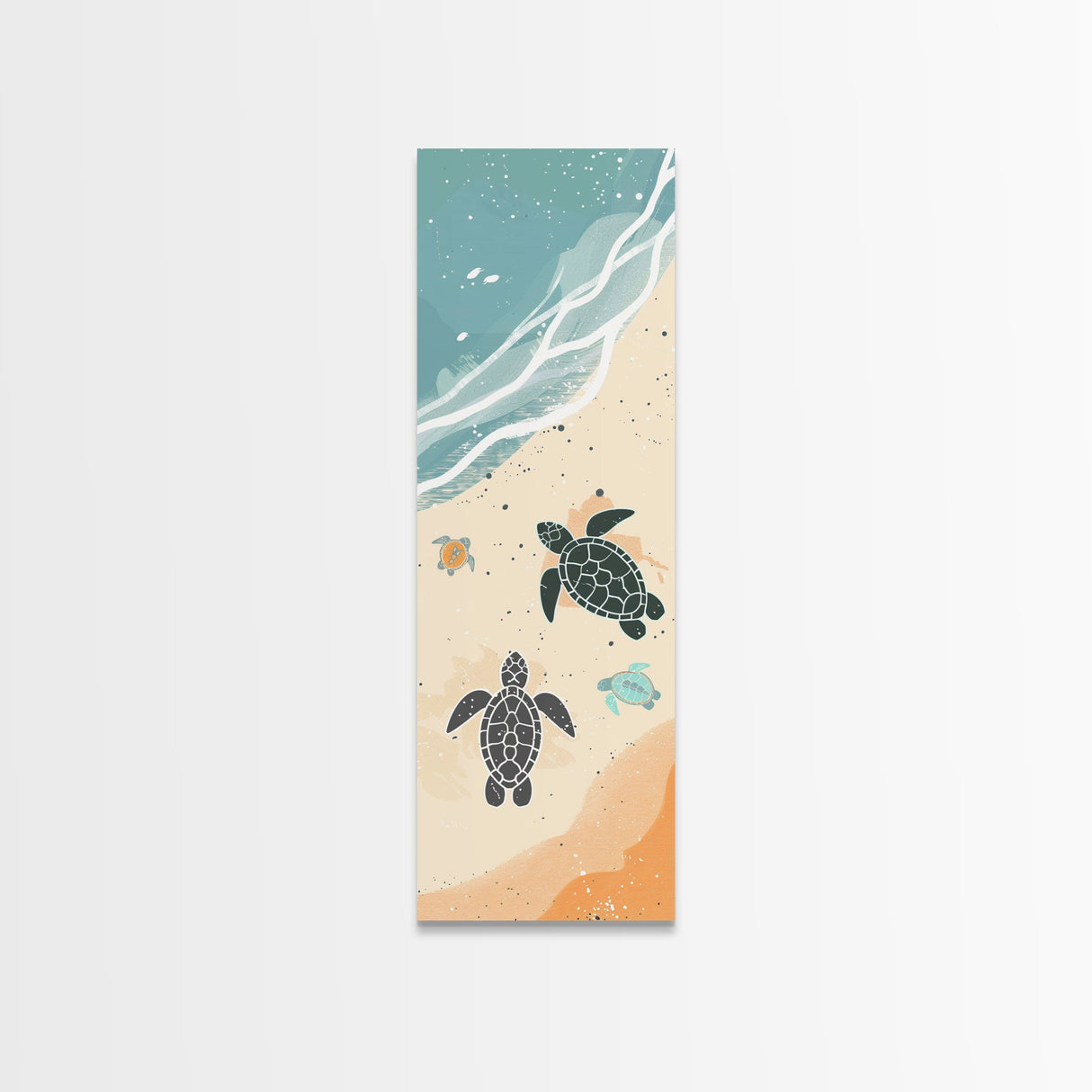 Sea Turtles On Japanese Beach Canvas Print, Ukiyo-e Woodblock Style, Framed Canvas Print, Tall Skinny Japanese Wall Art, Ready To Hang