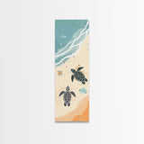 Sea Turtles On Japanese Beach Canvas Print, Ukiyo-e Woodblock Style, Framed Canvas Print, Tall Skinny Japanese Wall Art, Ready To Hang