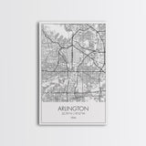 Arlington Street Map, Texas Map, City Art, Travel Map, Home Office Art, Family Gift, Modern Art, Wall Art, Canvas Print, Canvas Wall Art