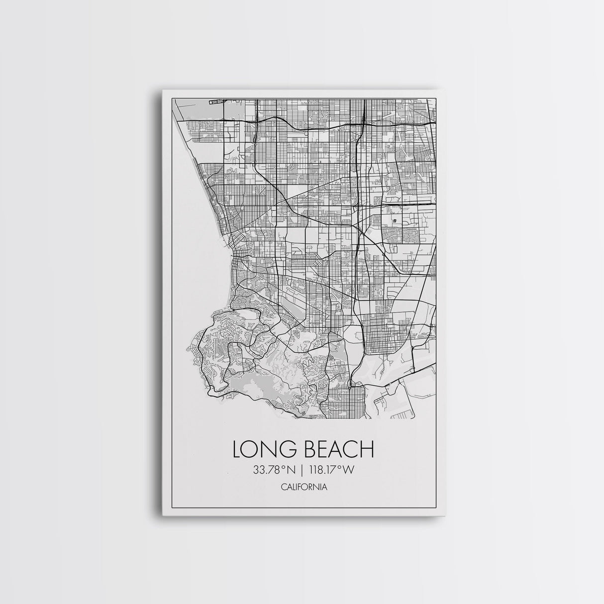 Long Beach Street Map, California Map, City Map Art, Modern Art, Wall Art, Canvas Print, Adventure Wall Art, Home Office Art, Gift For Him