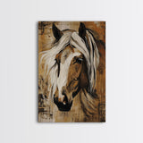 Majestic Horse Portrait in Earthy Tones - Framed Canvas Print, Rustic Animal Art, Living Room Wall Decor, Horse Art for Bedroom