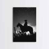 Silhouette of a Cowboy on Horseback under a Starry Night Sky for Western Wall Art, Canvas Prints, Home Decor, Living Room Art, Bedroom Art