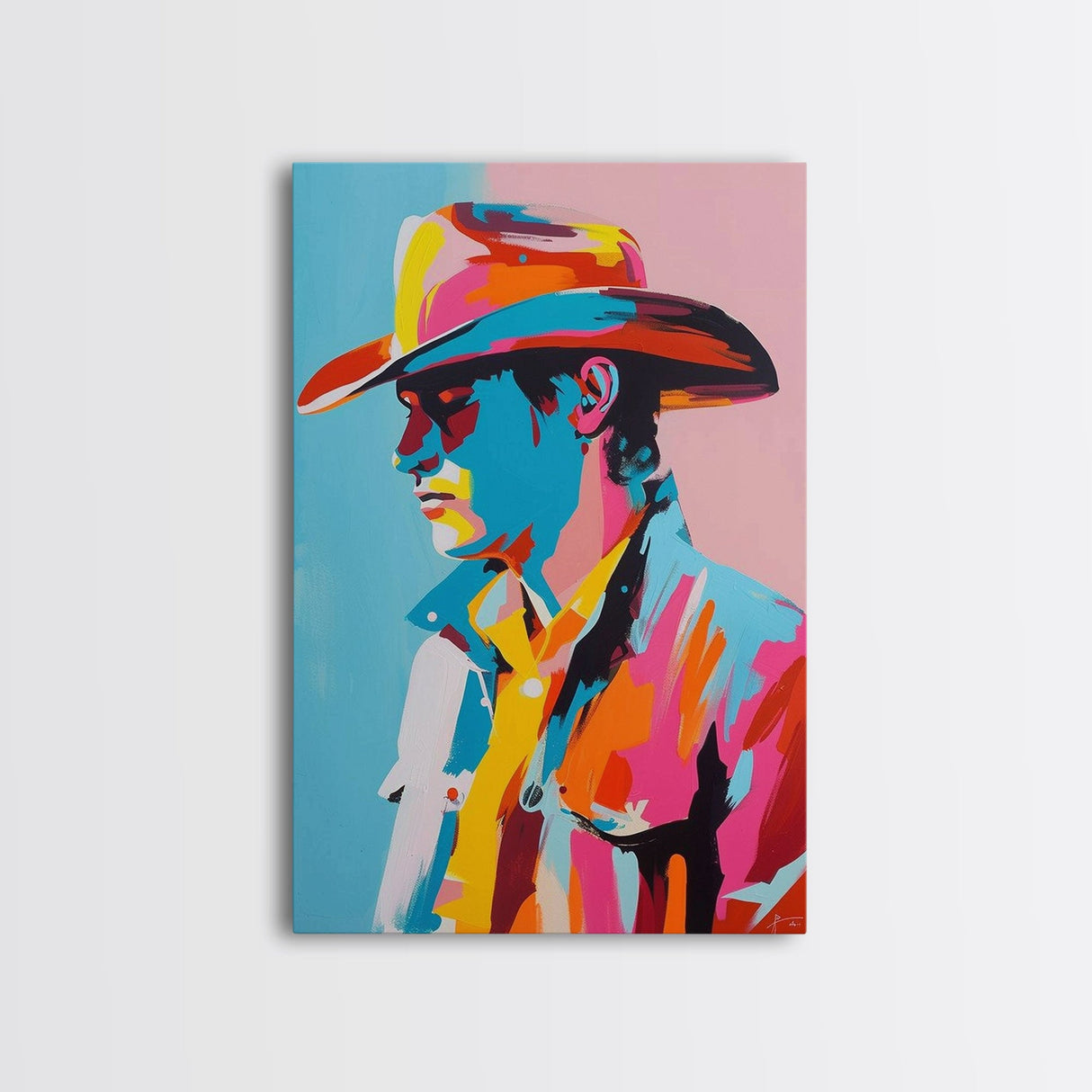 Pop Art Cowboy with Sunglasses - Framed Canvas Print, Bright Western Art, Contemporary Cowboy Wall Art for Bedroom Decor