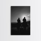 Silhouetted Cowboys on Horseback Riding into the Sunset for Western Wall Art, Canvas Prints, Home Decor, Living Room Art, Bedroom Art