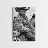 Rugged Cowboy in Weathered Denim Jacket, Black and White Photography for Western Wall Art, Canvas Prints, Home Decor, Living Room Art