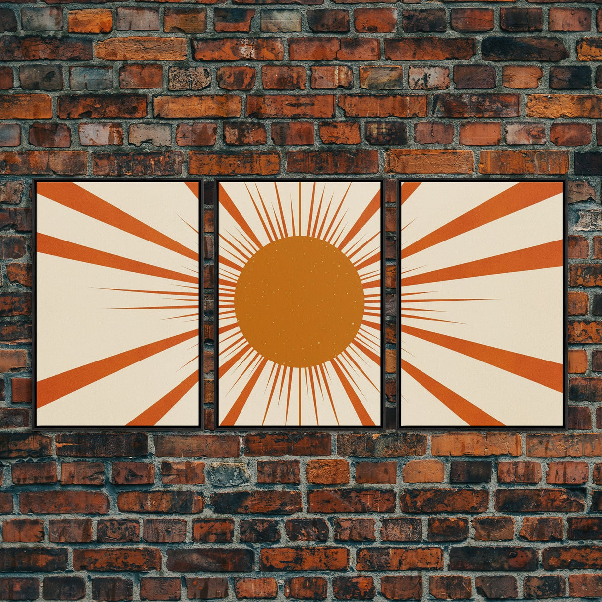 Sun Print Set Of 3, Framed Canvas Prints, Boho Minimalist Midcentury Modern Wall Art, Geometric Sun Print, Nursery Boho Style Decor