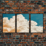 Framed Canvas Wall Art Set of 3 Pastel Clouds, Navy Blue Sky, Nature Landscape Prints, Minimalist Modern Art Nature Boho Wall Decor