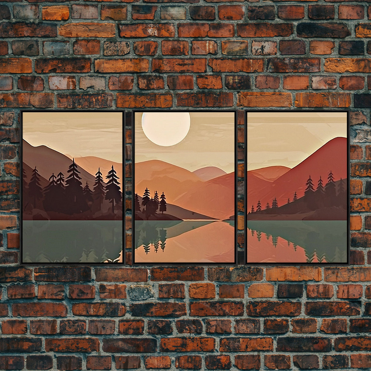 Boho Wall Art Prints, 3 Panel Canvas Art, Pacific Northwest Sunset, Boho Wall Art Set Minimalist Modern Mid Century Abstract Forest Wall Art