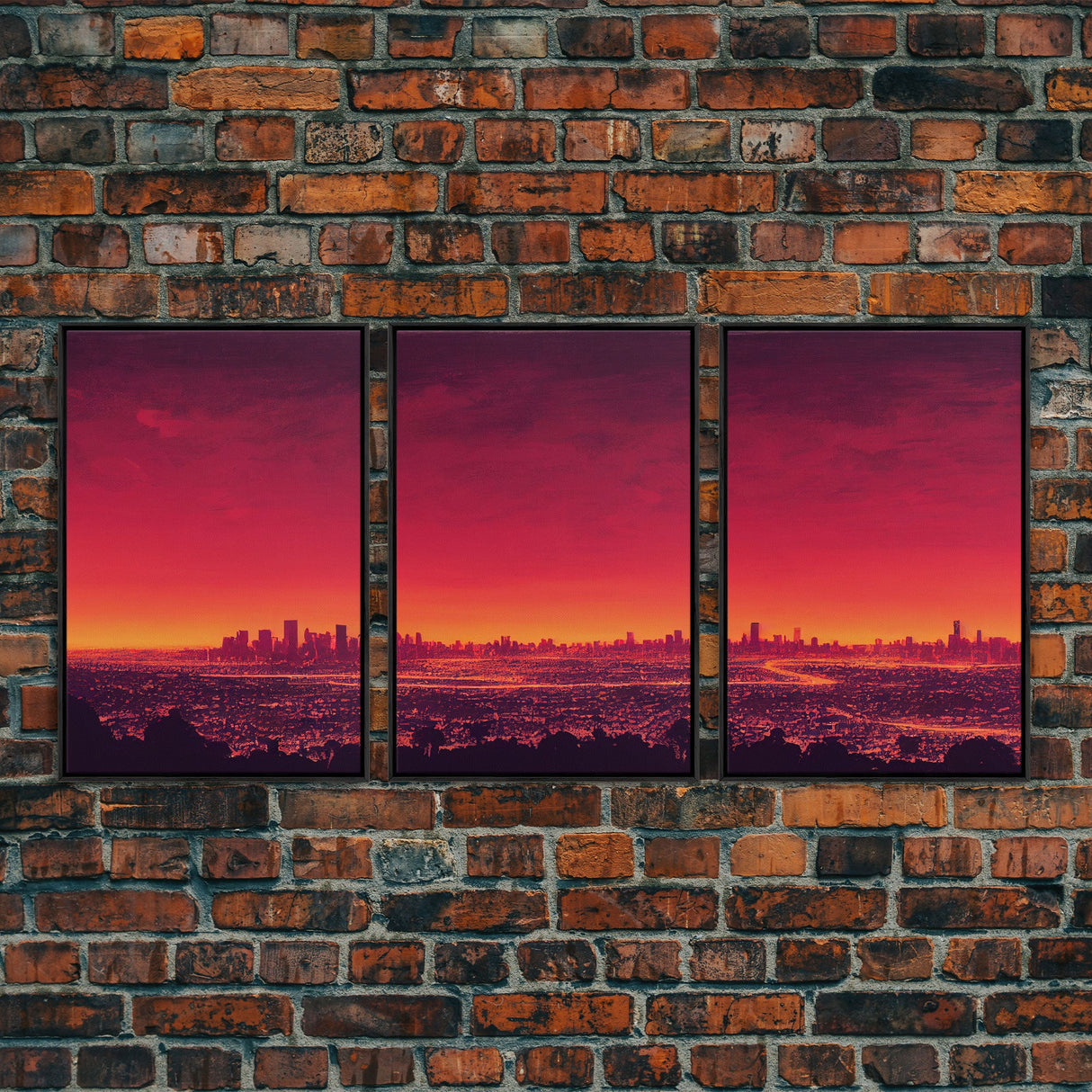 Los Angeles on Fire, Wildfire Art, Abstract City Skyline, 3 piece wall art, 3 piece canvas print