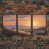 Cowboy Wall Art, Sunset Print, Landscape Wall Art, Canvas Print, Wall Art, 3 Piece Wall Art, Gift For Men, Ranch House Decor, Western Art