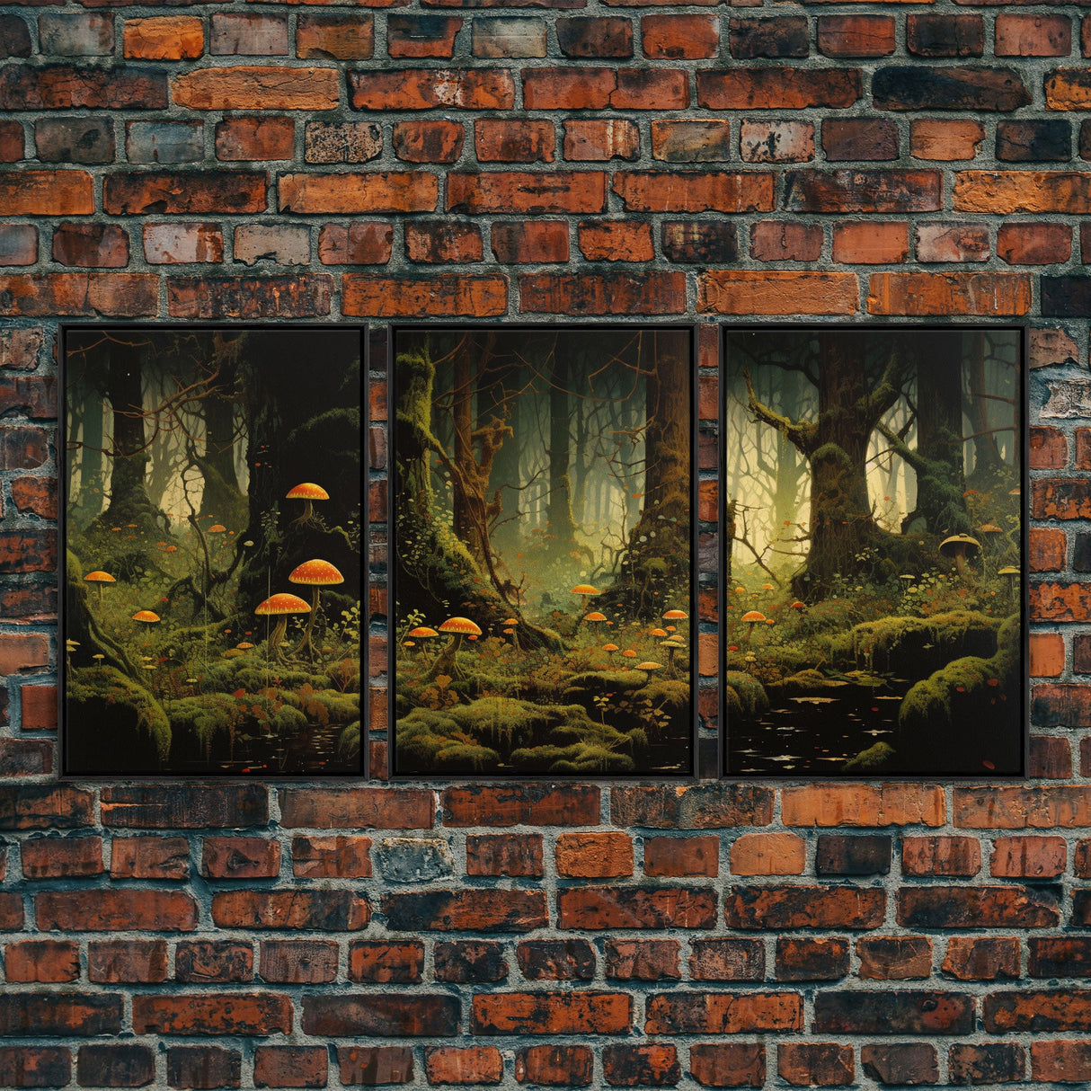 Forest Wall Art, Mushroom Art Print, Trees Art, Canvas Print, Wall Art, 3 Piece Wall Art, Modern Home Decor, Above Bed Art, Indie Room Decor