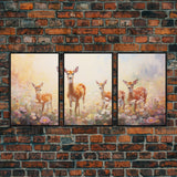 Deer Wall Art, Animal Art Print, Wildflower Meadow, Canvas Print, Wall Art, 3 Piece Wall Art, Country Home Decor, Boho Wall Art, Room Decor