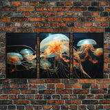 Jelly Fish Wall Art, Aquatic Art, Ocean Wall Art, Canvas Print, Wall Art, 3 Piece Wall Art, Camper Wall Decor, Family Room Art, RV Decor