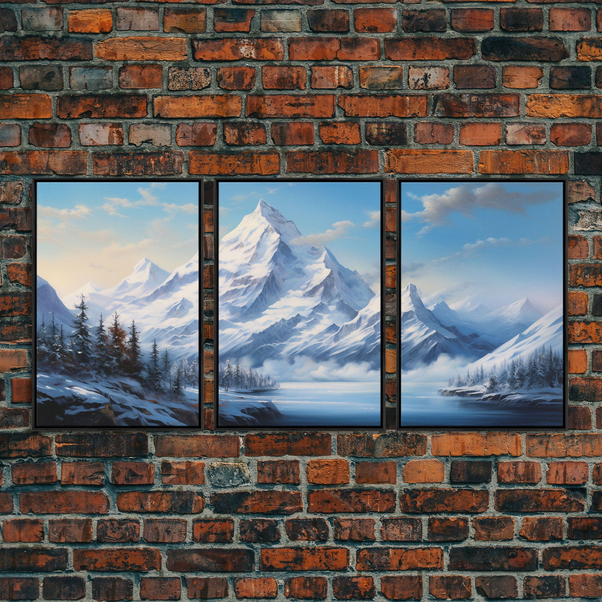 Winter Landscape, Lake Wall Art, Mountains Print, Winter Print, Canvas Print, Wall Art, 3 Piece Wall Art, College Dorm Decor, Kitchen Art