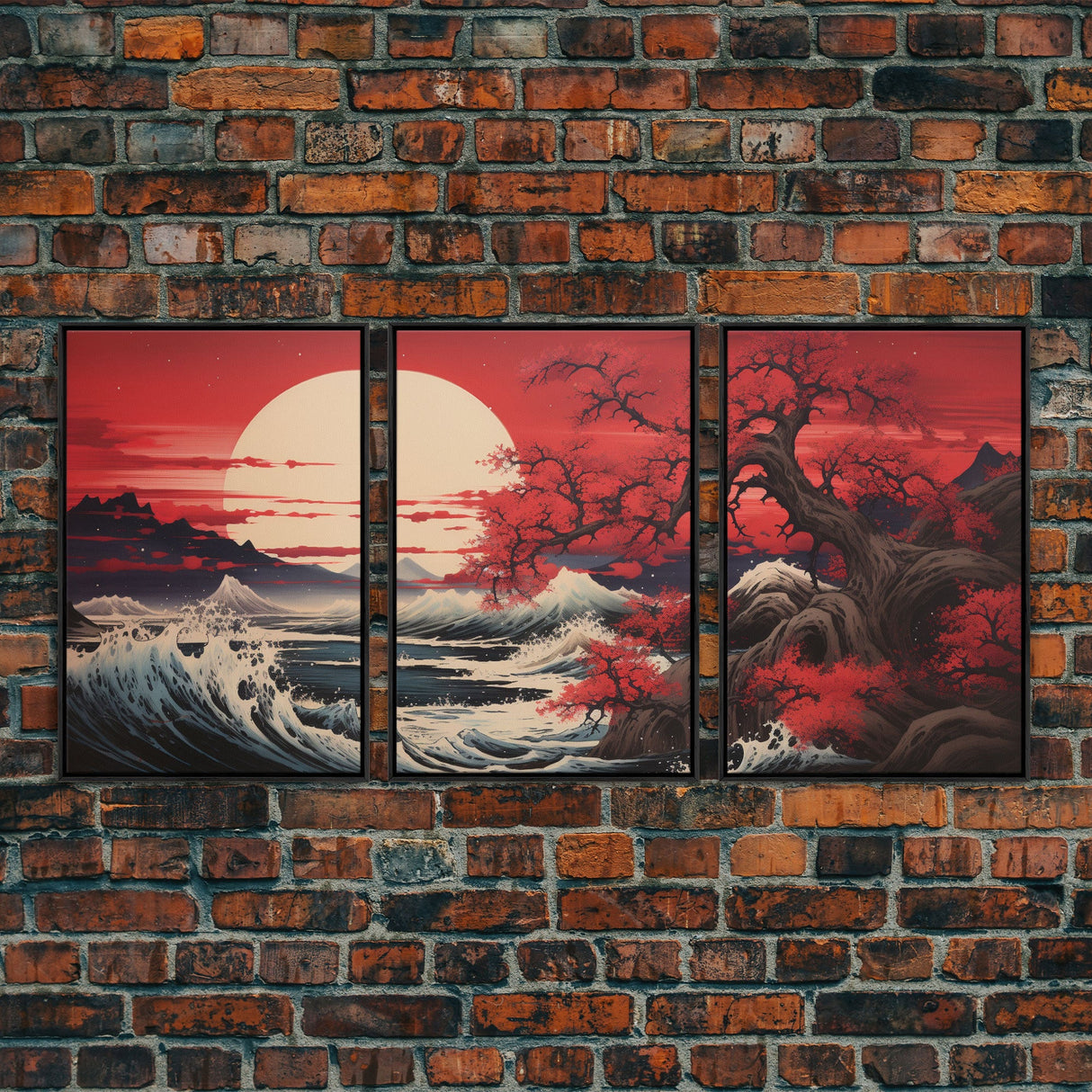 Ocean Art Print,  Cherry Blossom, Asian Art, Japanese Wall Art, Canvas Print, Wall Art, 3 Piece Wall Art, Apartment Wall Decor, Room Decor