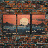 Japanese Ukiyo-e Ink Block Canvas Prints, Triptych Art, 3 Panel Wall Art, 3 Piece Set, Framed Canvas Art, Wall Decor, Above Couch Art