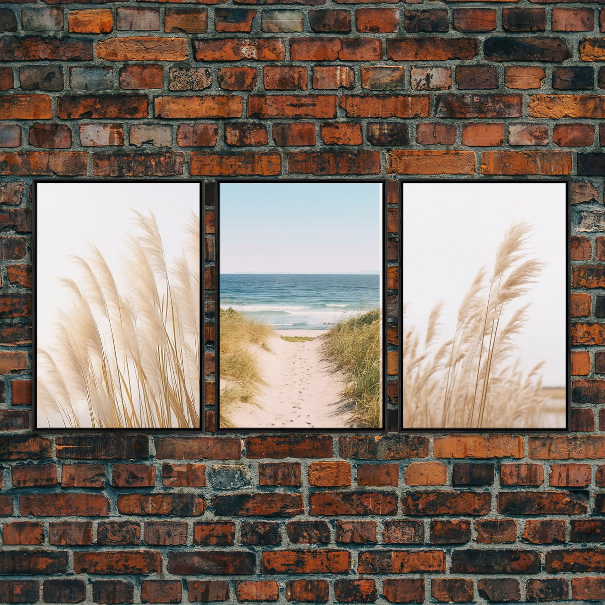 Framed Beach Photography Prints, 3 Piece Set, Minimalist Boho Beach Decor, Beach House Art, Rustic Decor, 3 Panel Art Prints