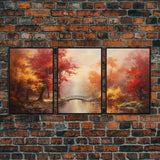 Fall Decor, 3 Piece Wall Art Set, Autumn Forest Oil Painting Canvas Prints, Fall Decorations, Halloween Art, Fall Forest Landscape Painting