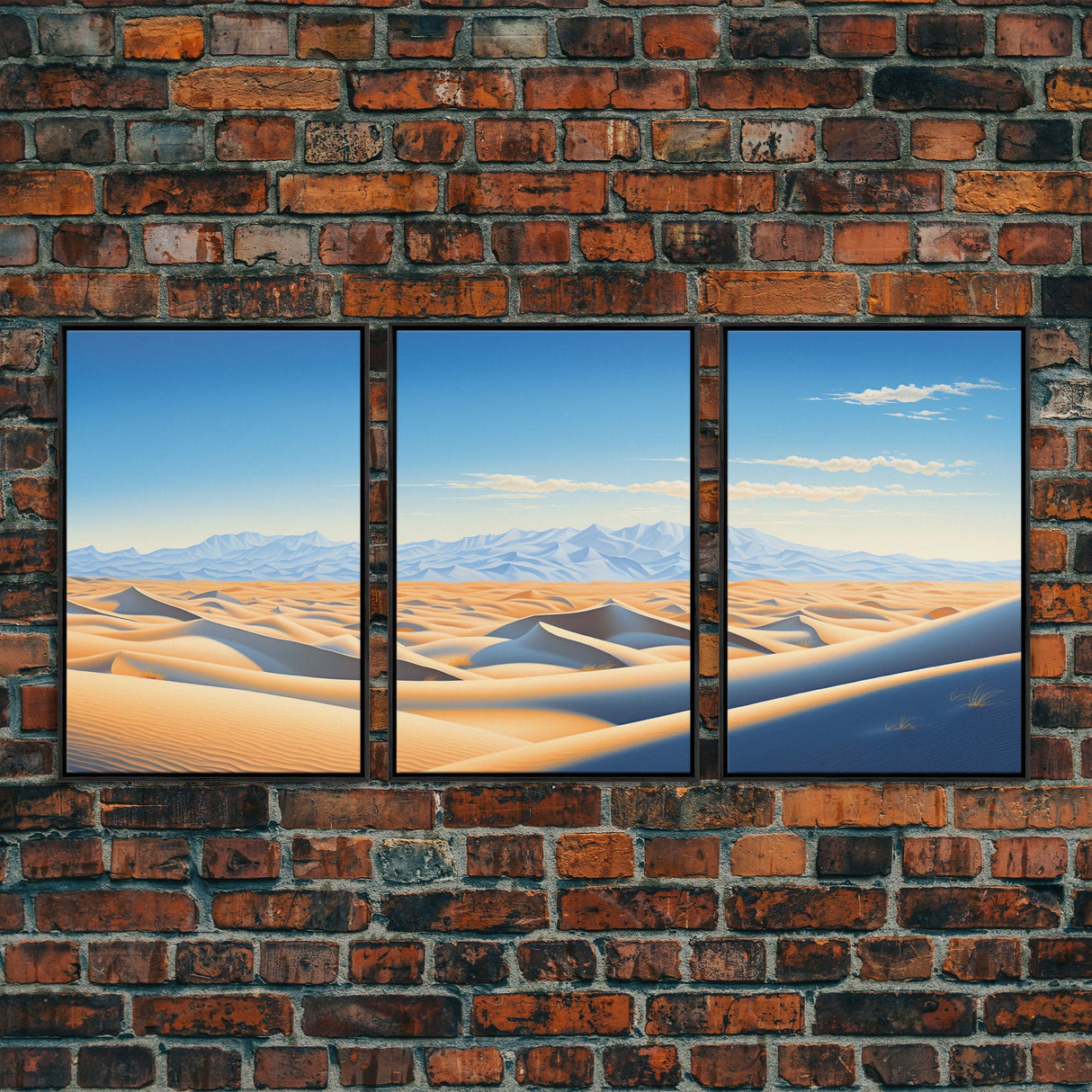 The Sand Dunes, 3 Piece Set, Framed Canvas Prints, Triptych, Desert Painting, Desert Photography Art, Saharan Desert, Multi Piece Wall Art