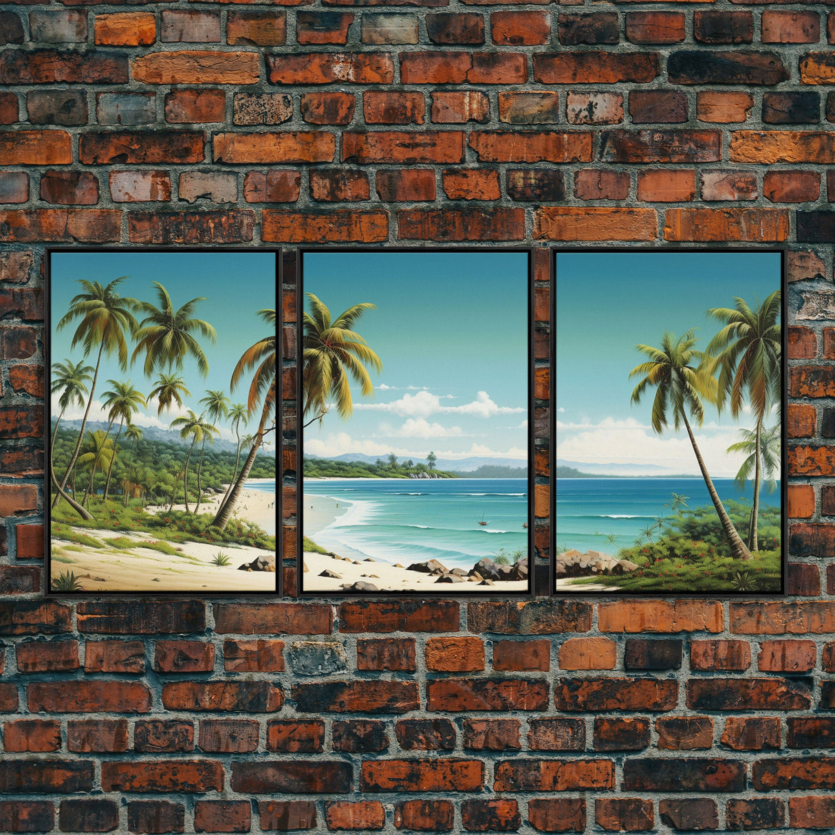 Tropical Art, Palm Tree Wall Art, Seascape Print, Beach Art, Canvas Print, Wall Art, 3 Piece Wall Art, Game Room Decor, Dorm Room Art