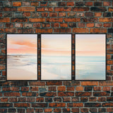 Landscape Beach Ocean Art, Canvas Print, Extra Large 3 Piece Art Beach Painting, Minimalist Abstract Coastal Beautiful Dining Room Art