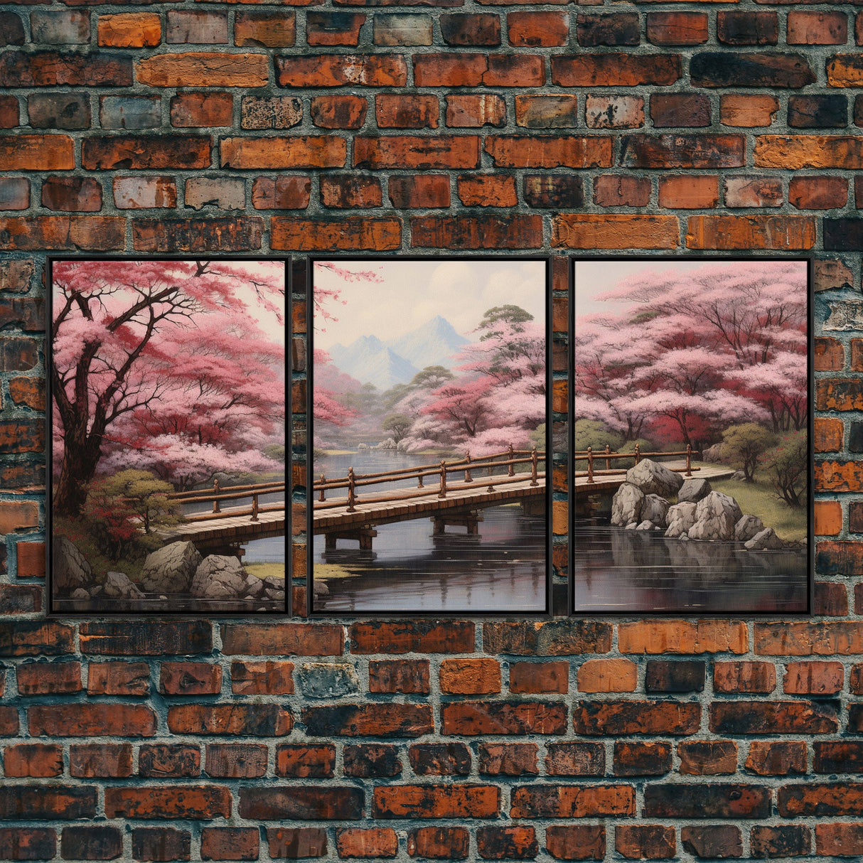 Cherry Blossom Wall Art, Japanese Print, Landscape Wall Art, Canvas Print, Wall Art, 3 Piece Wall Art, Farmhouse Wall Decor, Above Bed Art