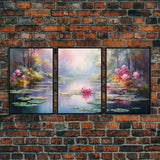 Lake Wall Art, Water Lily Print, Zen Wall Art, Canvas Print, Set Of 3 Prints, Wall Art, 3 Piece Wall Art, Farmhouse Wall Decor, Nature Print