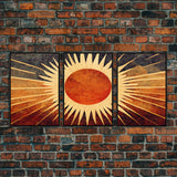 Abstract Midcentury Modern Sunburst, Art Deco Style art, sun with rays, sun burst, boho style, 3 Piece Wall Art, Ready To Hang Canvas Print