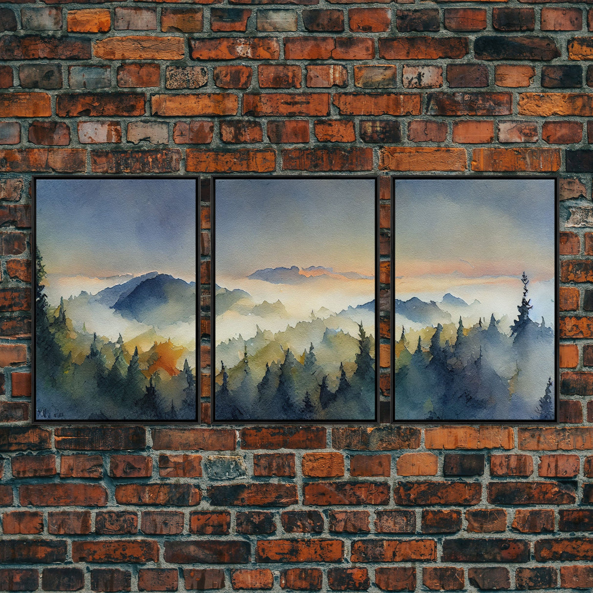 Three Piece Framed Canvas Wall Art Green Mountain Oil Landscape Prints Nature Rustic Home Artwork Decor for Living Room Bedroom, 3 Piece