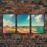 Italian Seaside Village, Cool Beach House Art, Lakehouse Wall Decor, 3 Piece Canvas Decor, 3 Piece Wall Art, Ready To Hang Canvas Prints