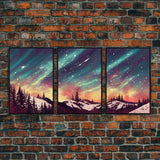 Snowfall in the forest, 3 Piece Wall Art, Ready To Hang Canvas Print