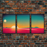 Art Deco Sunset, 3 Piece Wall Art, Ready To Hang Canvas Print, Cool Unique Living Room Wall Art Decor