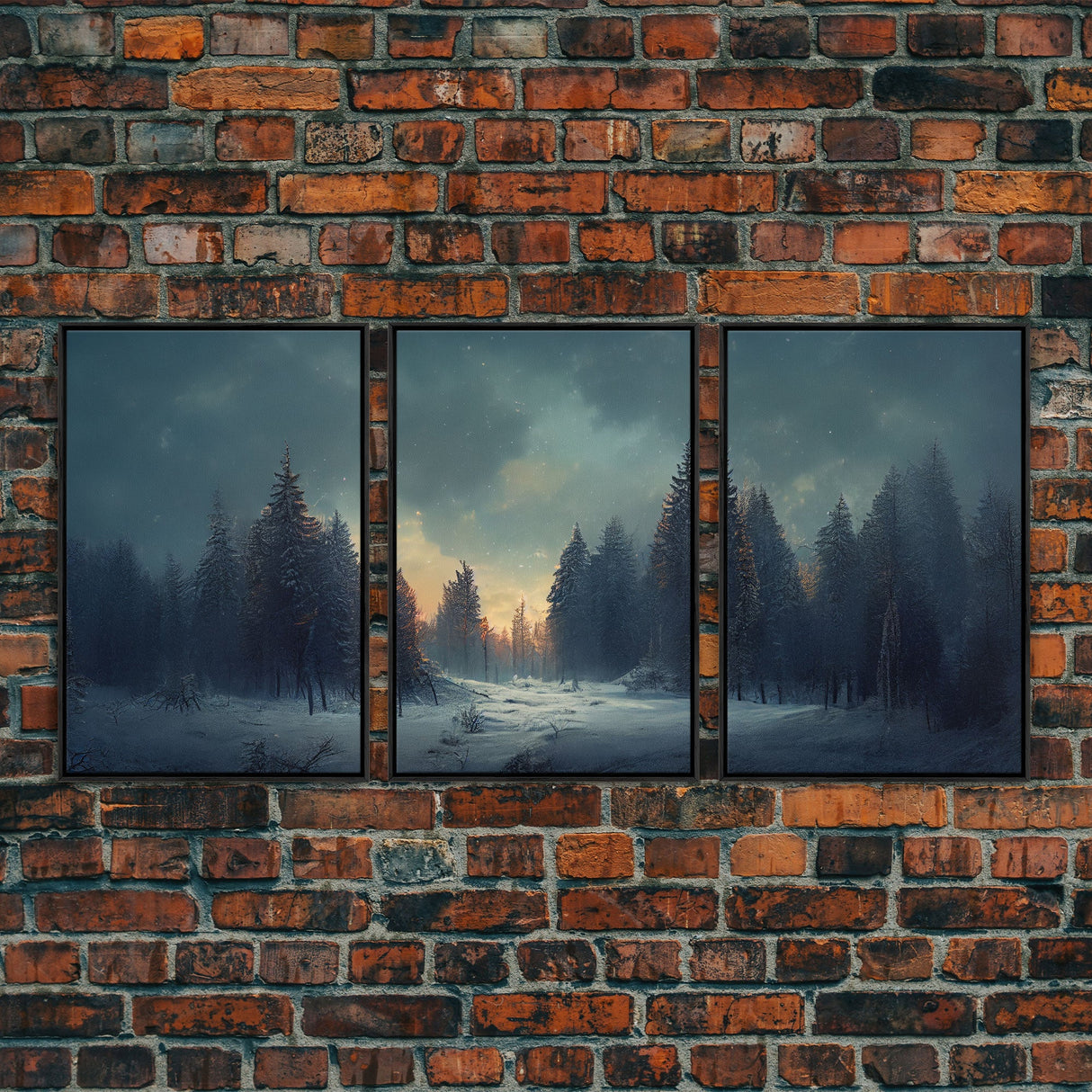 3 Piece Art, Winter Nature Landscape, Framed Canvas Prints, Canvas Art, Large Format Wall Art, Huge Art, Pine Tree Forest Decor