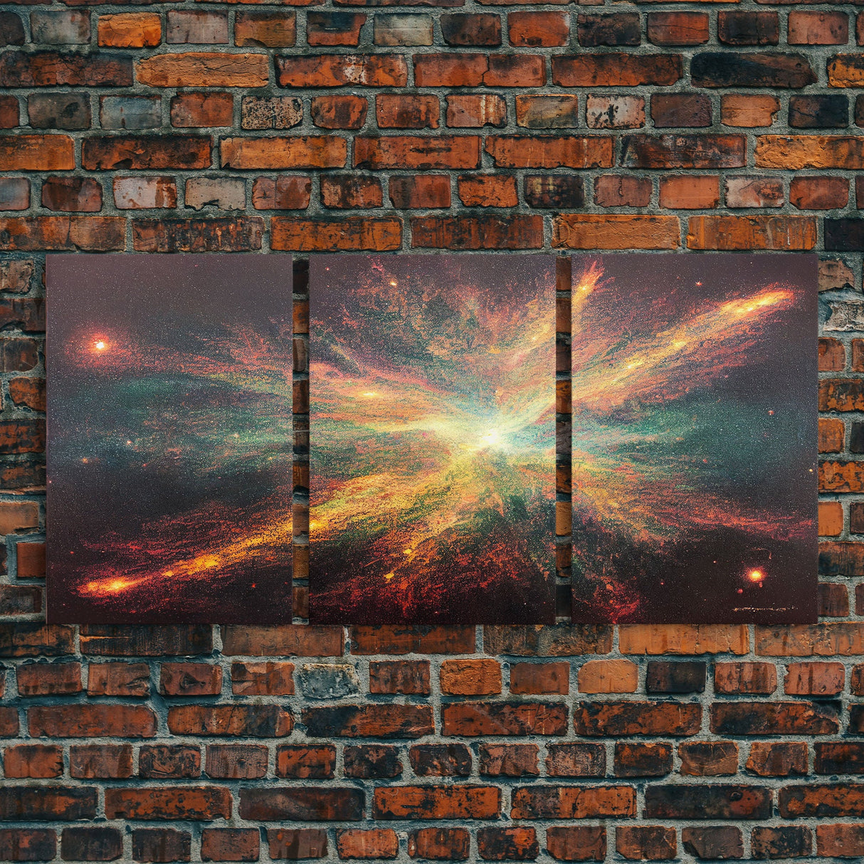 Galaxy Full of Stars, Pixel Space Art, Pixel Art, 3 piece wall art, 3 piece canvas, unique colorful living room wall art