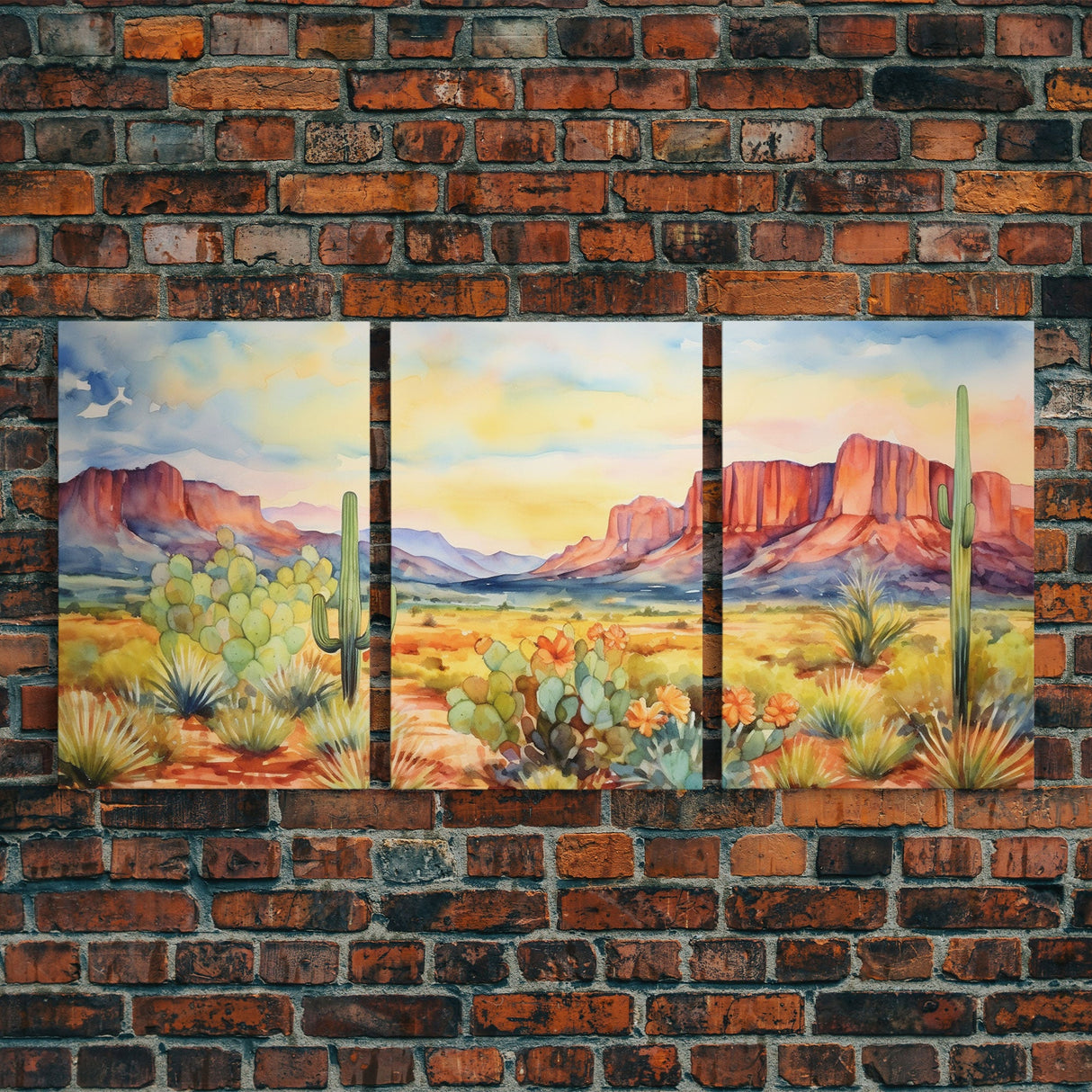 Southwestern Room Decor, Retro Desert Art, Set Of 3, Framed Canvas Prints, Wall Decor, Nursery Decor, Living Room Decor, Home Decor