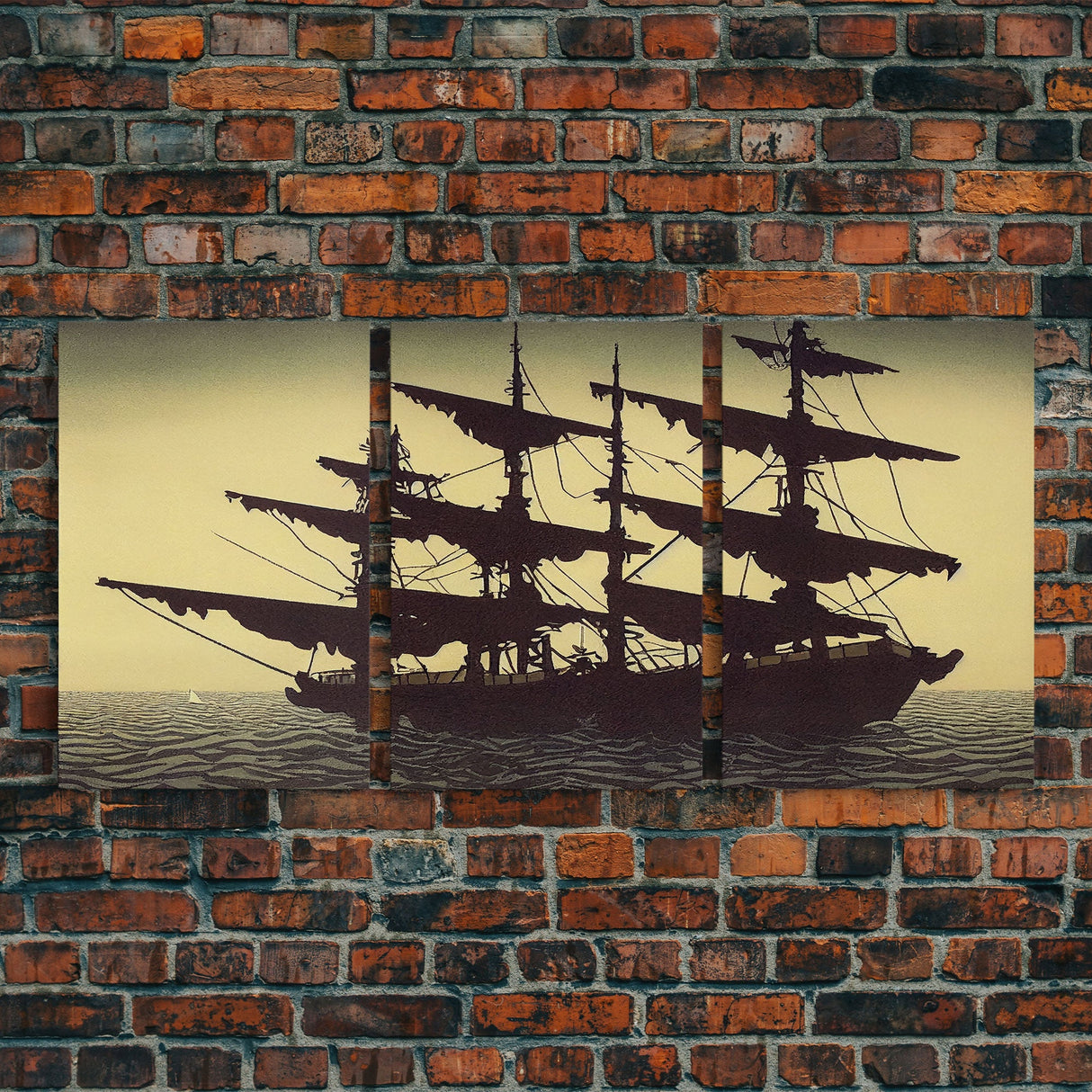 Haunted ghost pirate ship aloft in the sea, 3 piece canvas, 3 piece wall art, living room above sofa art