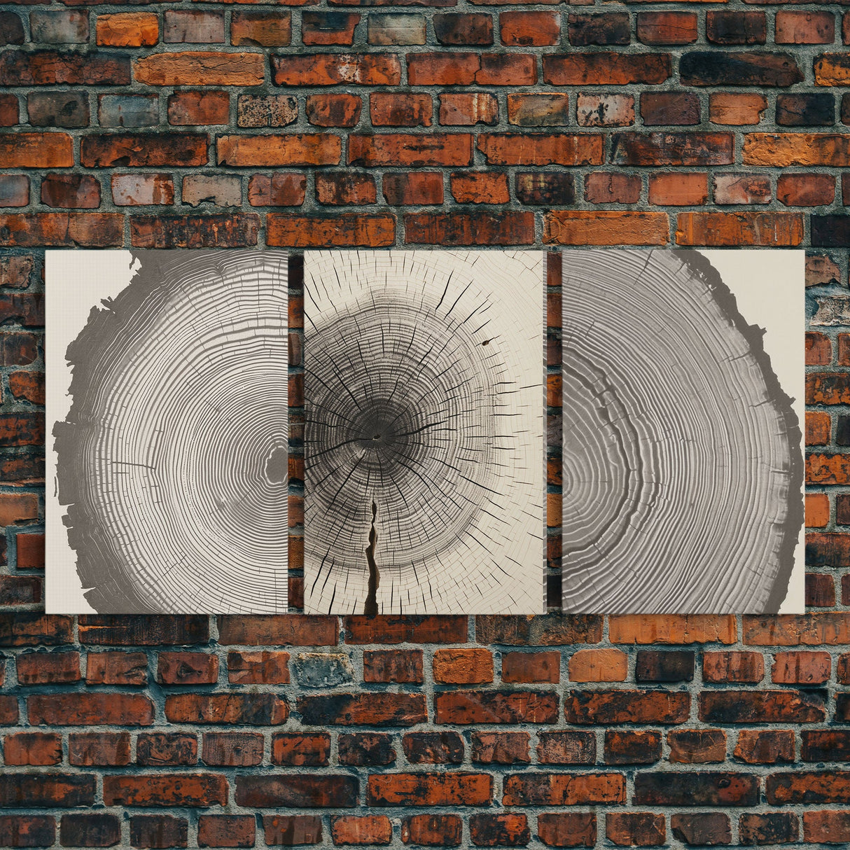 3 Piece Triptych Framed Canvas Wall Art Set, Wood Tree Rings, Abstract Illustration Prints, Modern Art, Neutral Decor, Minimalist Art