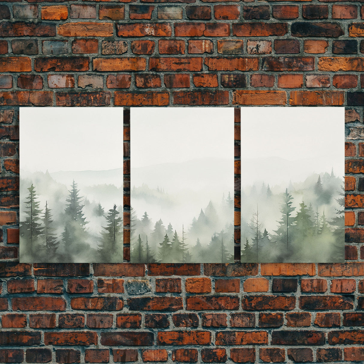 Framed Canvas Wall Art Set of 3 Emerald Green Pine Tree Mountain Range Nature Landscape Prints Minimalist Modern Art Woodland Nursery Decor