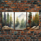 3 Panel Framed Canvas Print Wall Art Set of 3 Emerald Green Mountain Forest Lake Landscape Minimalist Modern Art Nature Wall Decor Pine Tree