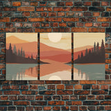 Framed Canvas Wall Art Set of 3 Sunset Forest Landscape Abstract Illustrations Prints Modern Art Minimalist Boho Wall Decor, 3 Piece Art