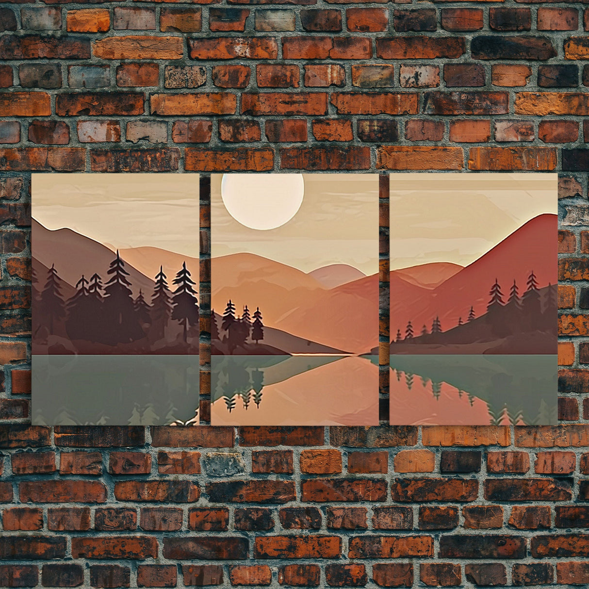 Boho Wall Art Prints, 3 Panel Canvas Art, Pacific Northwest Sunset, Boho Wall Art Set Minimalist Modern Mid Century Abstract Forest Wall Art